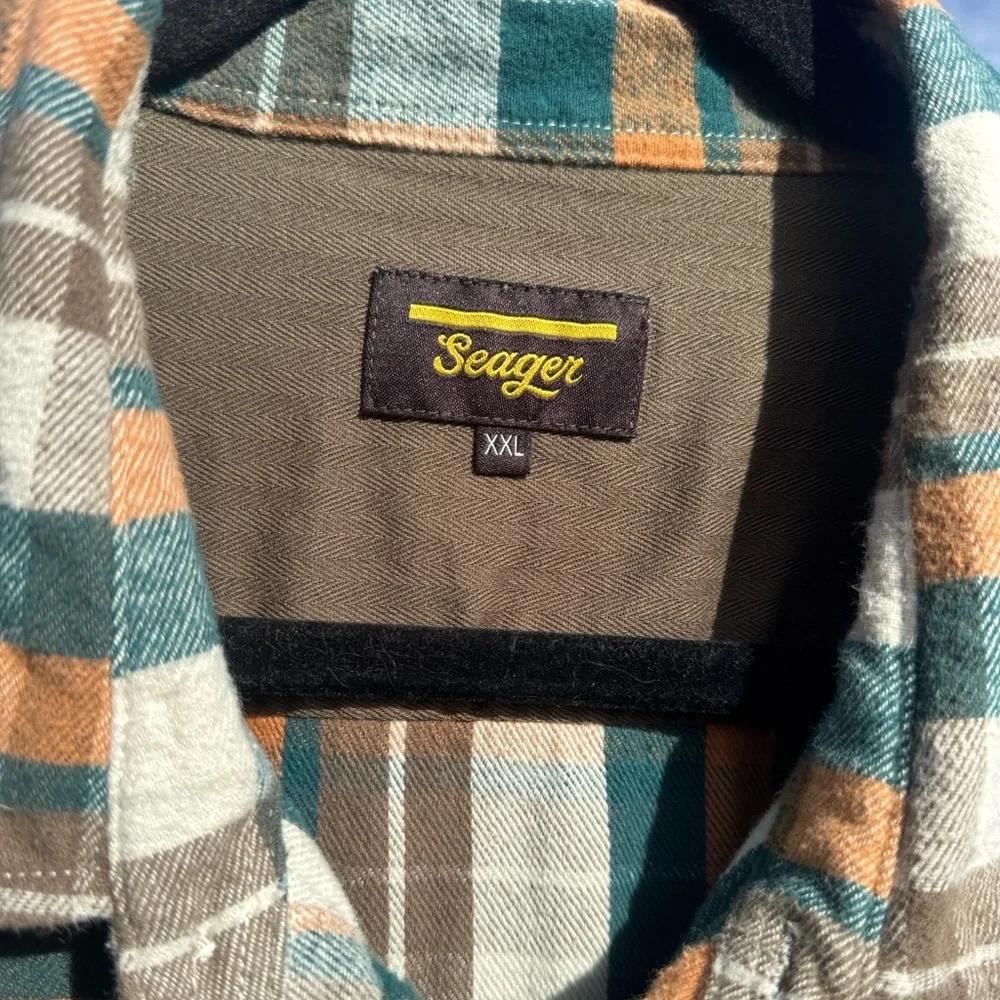 SEAGER CALICO FLANNEL Western Grunge Green PLAID outdoor XXL